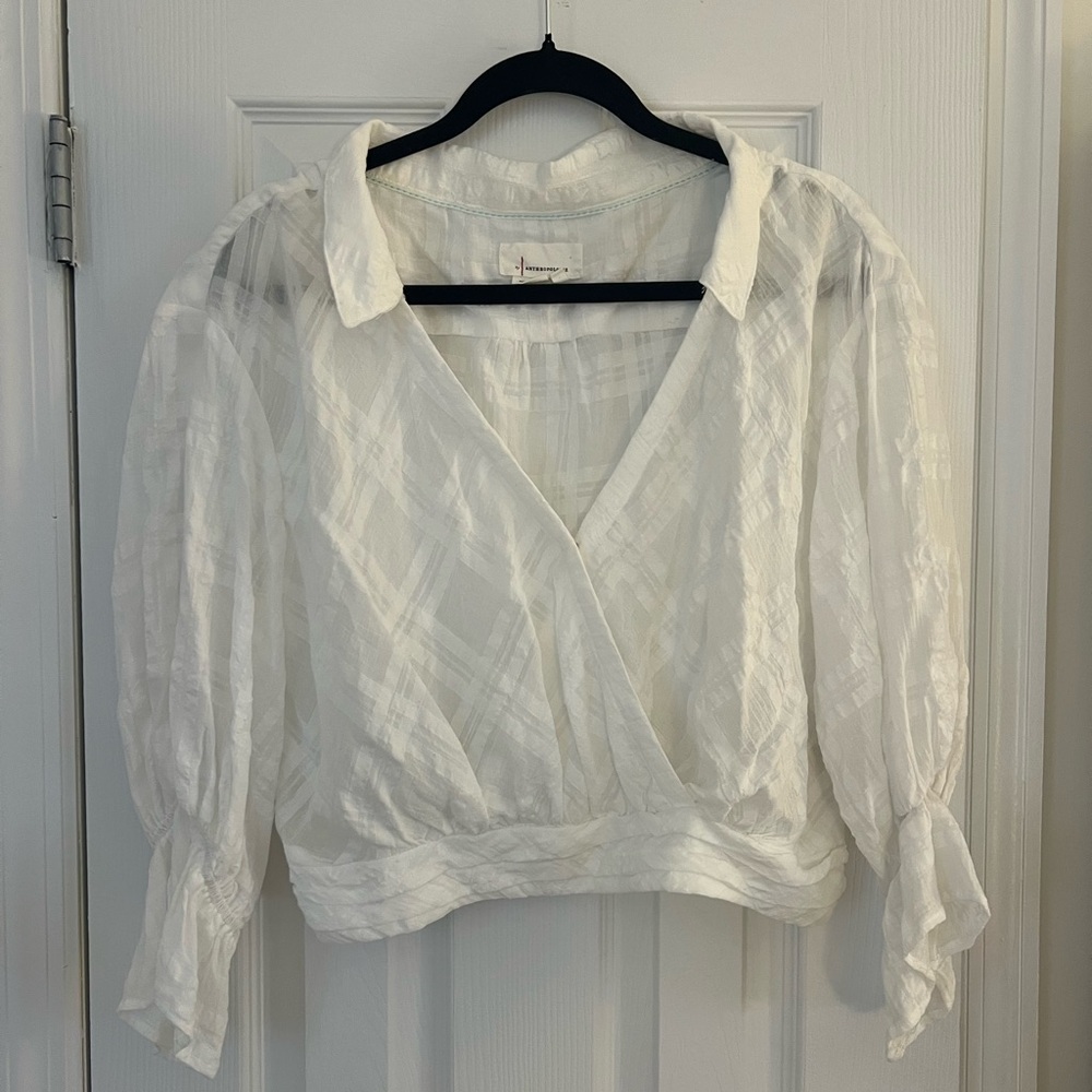 Anthropologie flowy white blouse